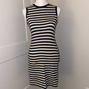 Sleeveless Black & Cream Striped Dress